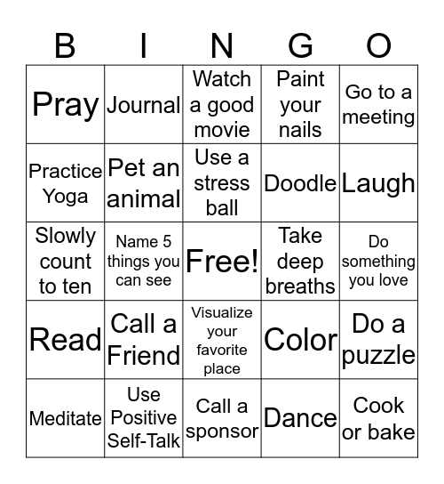 Coping Skills Bingo Card