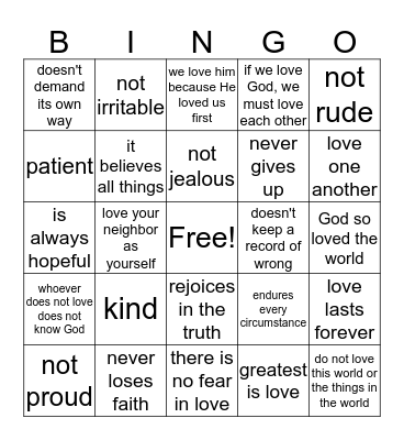 What is LOVE? Bingo Card