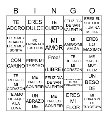 BINGO DE SAN VALENTIN Bingo Card