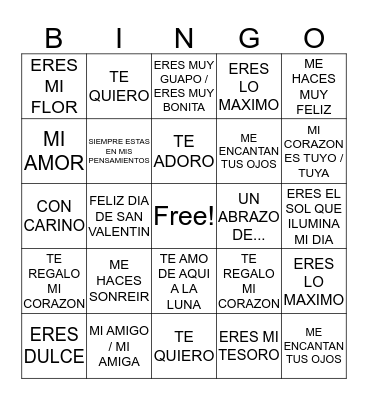 BINGO DE SAN VALENTIN Bingo Card