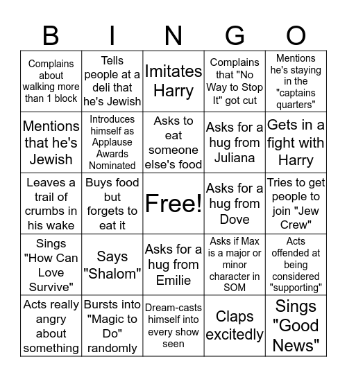 Cole Jacob Jackson NYC Bingo Card