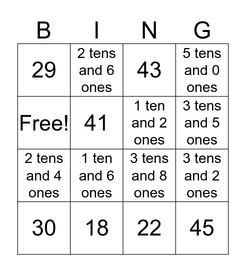 Place Value Bingo Card