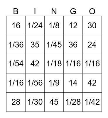 Unit Fraction Division Bingo Card