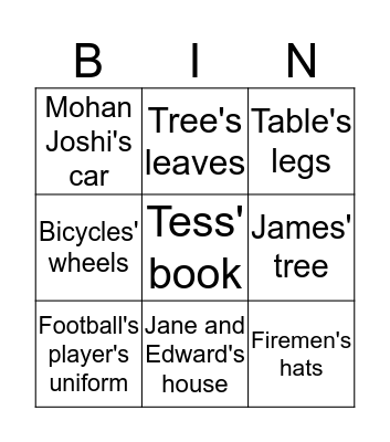 Possessive Apostrophe  Bingo Card