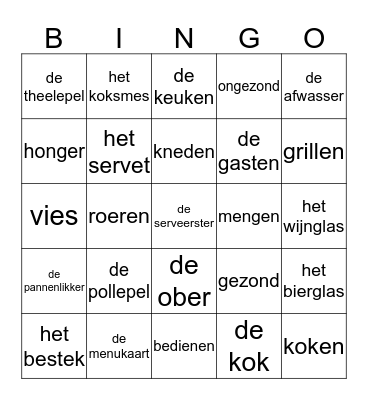 het restaurant Bingo Card
