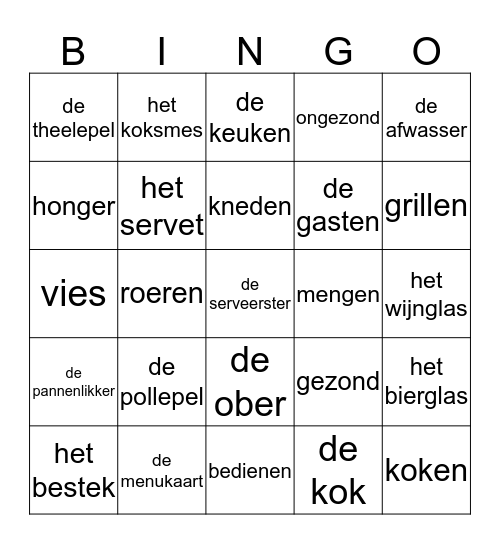 het restaurant Bingo Card