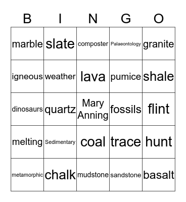 Rocks Bingo Card
