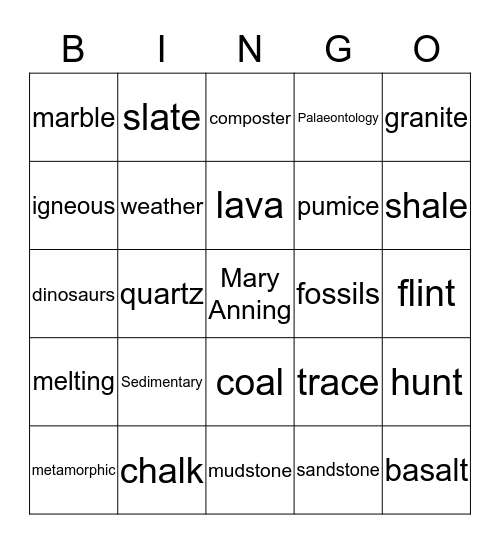 Rocks Bingo Card