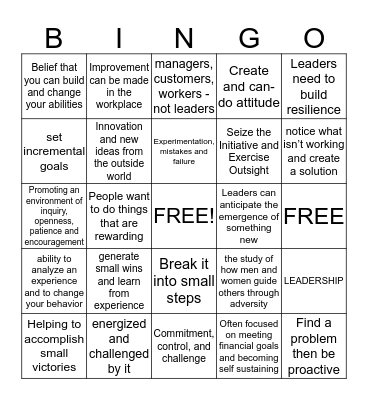 MGT 331 Leadership Bingo Card