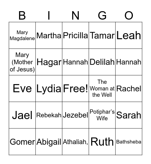 Women In The Bible  Bingo Card