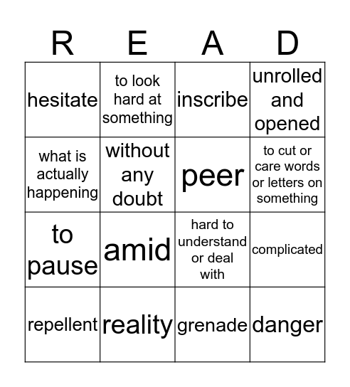 W3 Combat Zone Bingo Card