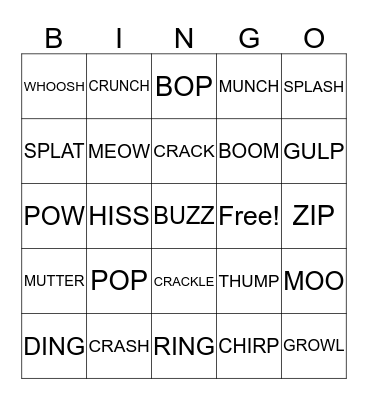 Onomatopeoia Bingo Card