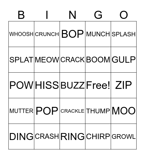 Onomatopeoia Bingo Card