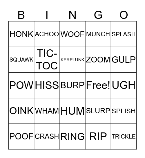 Onomatopeoia Bingo Card