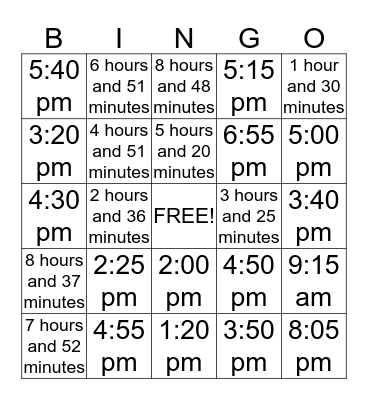 Time Bingo Card