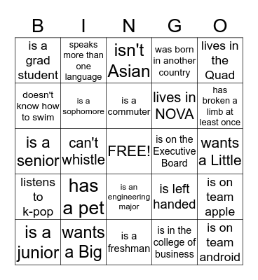 Meet someone who... Bingo Card