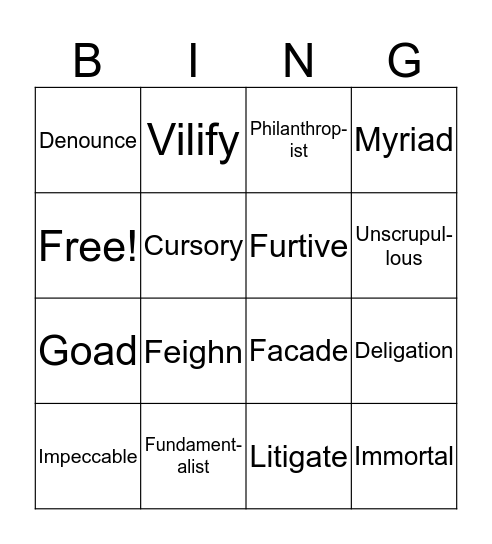 Vocabulary Bingo Card