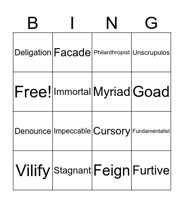 Vocabulary Bingo Card