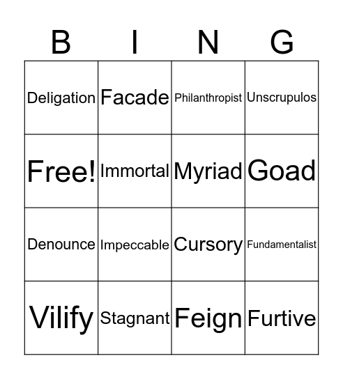 Vocabulary Bingo Card