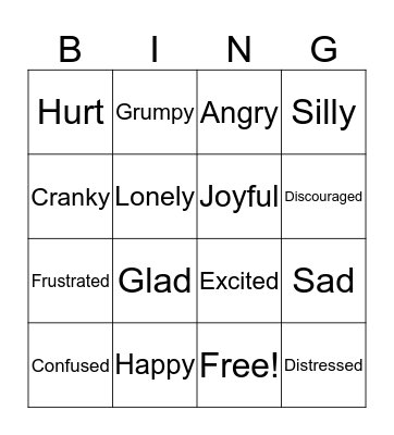 Feelings Bingo Card