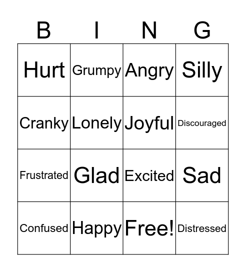 Feelings Bingo Card