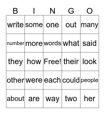 Fry Sight Words 1-75 Bingo Card