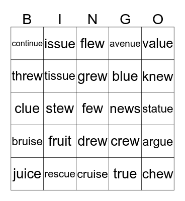 ui - ue - we   Bingo Card