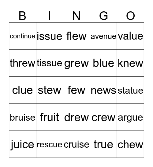 ui - ue - we   Bingo Card