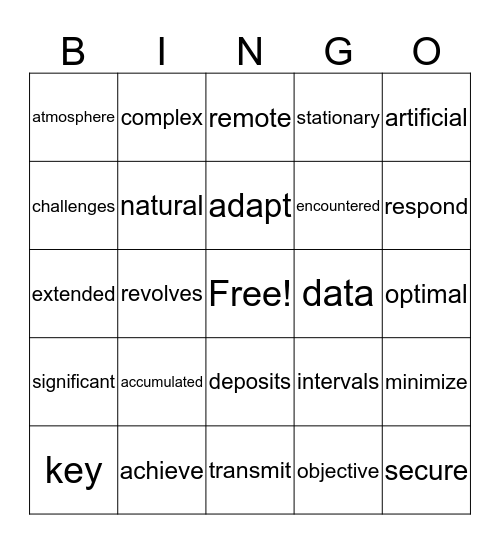 Vocabulary Words  Bingo Card