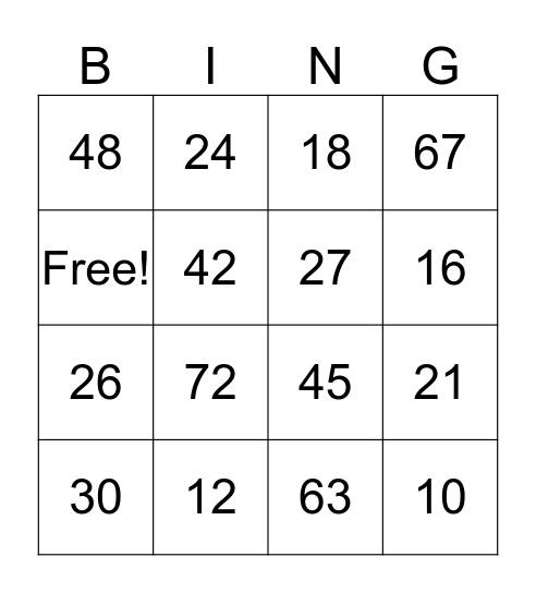 Common Multiple Bingo Card