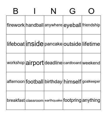 Compound  Words Bingo Card