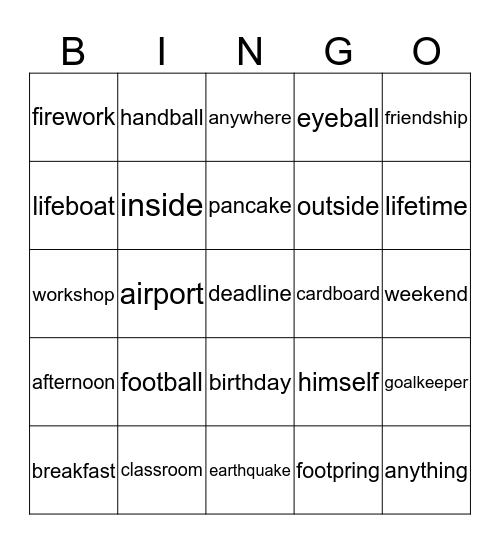 Compound  Words Bingo Card