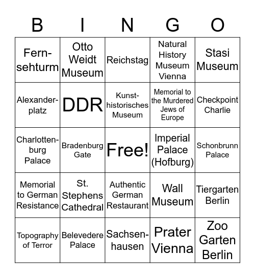 Germany/Austria 2018 Bingo Card