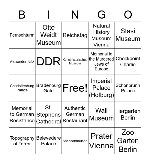 Germany/Austria 2018 Bingo Card