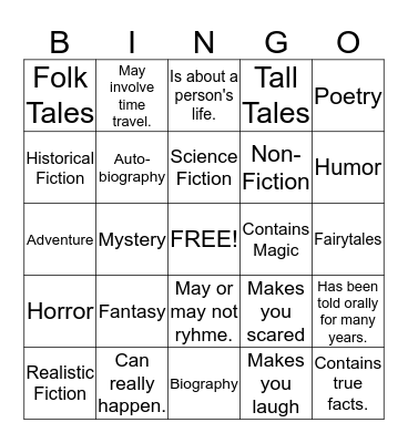 Genre Bingo Card