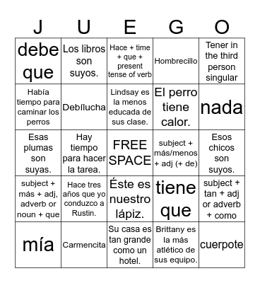 Spanish 5 Bingo by Marissa S & Danielle C Bingo Card