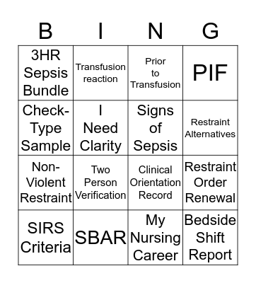 Orientation Bingo Card