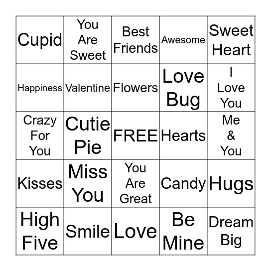 Happy Valentine's Day Bingo Card