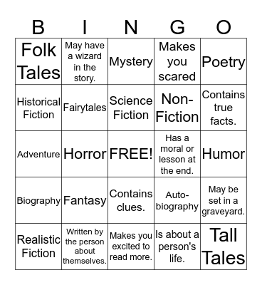 Genre Bingo Card