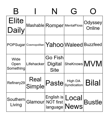 Lifestyle Bingo Card