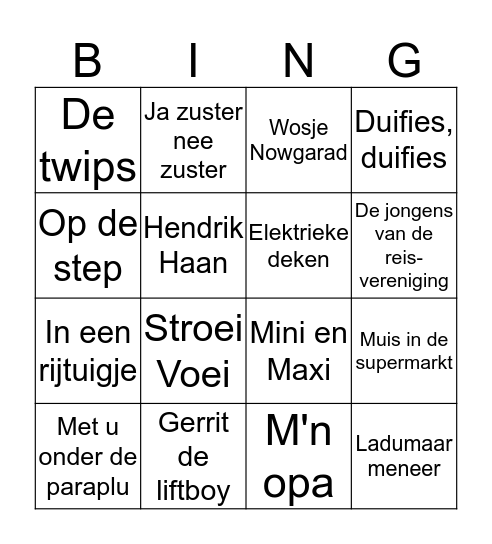 Ja Zuster Nee Zuster Bingo  Bingo Card