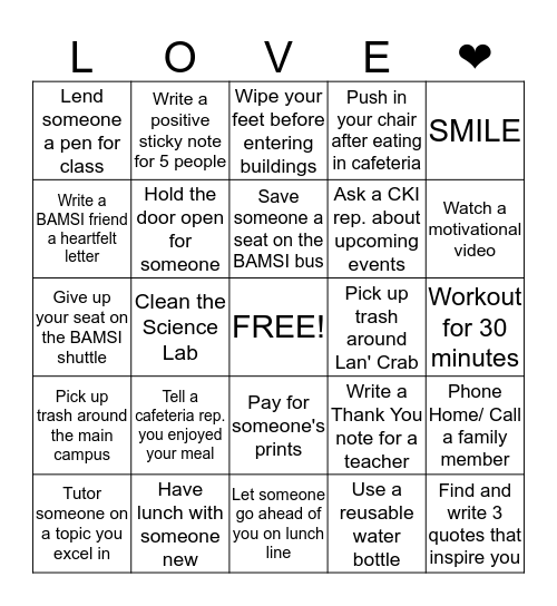 BAMSI CKI Week of LOVE Bingo Card
