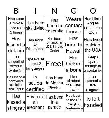 LDS Singles BINGO Card