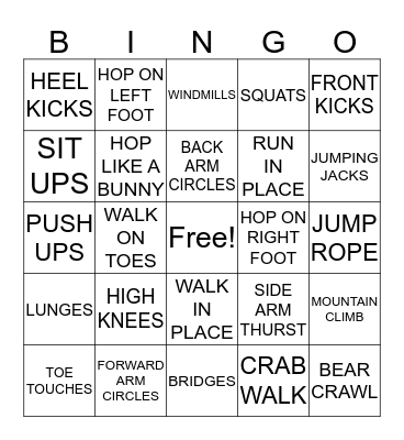 FITKIDS Bingo Card
