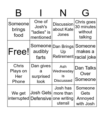Staff Meeting Bing Bingo Card
