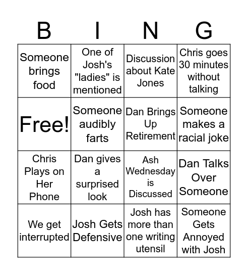 Staff Meeting Bing Bingo Card