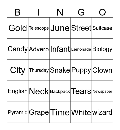 Spelling Bee Bingo Card