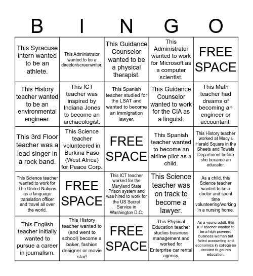 Before They Became An Educator! Bingo Card