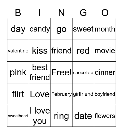 Valentine's Day Bingo Card