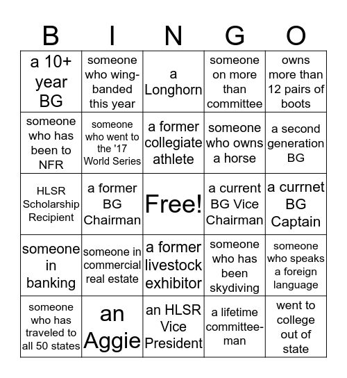 Rookie Bingo Card